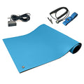 RubberStat Dual Layer ESD Compliant Workstation Rubber Table Mat Kit, Soldering, Cell Phone Repair, with Wrist Strap Set and Ground Cord - 24"x48" Blue