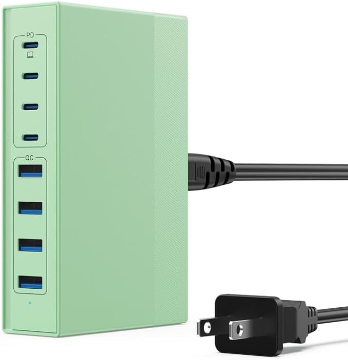 200W USB C Charger Block, 8-in-1 GaN III USB C Charger Fast Charging Station Hub, PD 65W Laptop Charger Adapter Travel Charger, for MacBook Pro/Air/Dell XPS/iPhone 16/15/14/iPad/Galaxy S24 (Green)