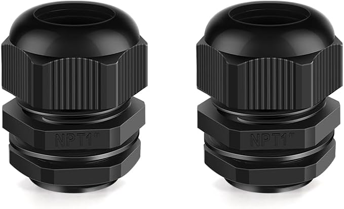 Cable Gland 2 Pack 1" NPT Waterproof Adjustable Connector Strain Relief Cord Connectors Joints Nylon with Gaskets…