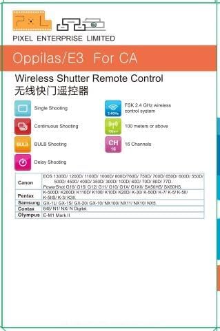 Pixel 2.4GHz Digital Wireless Remote Shutter Release E3 Compatible with Canon, Pentax, Contax, Sigma, etc. Replaces Canon RS-60E3 Replaces Fujifilm RR-100 Replaces Olympus RM-CB2