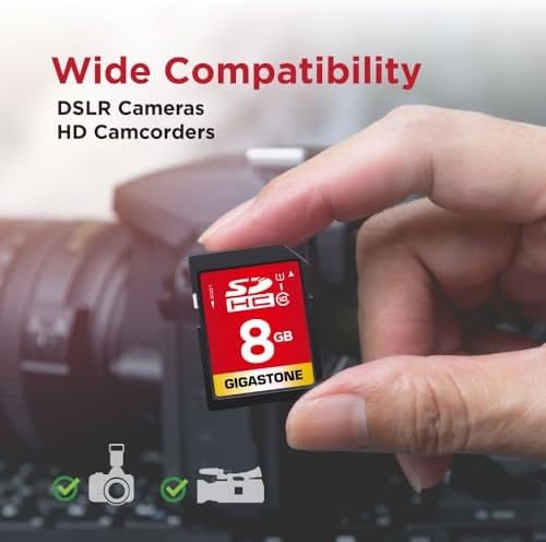 GIGASTONE 8GB SD Card 100-Pack UHS-I U1 Class 10 SDHC Memory Card Full HD Video Canon Kodak Olympus Digital Camera, with 100 Mini Cases