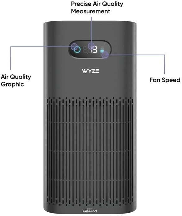 Wyze Air Purifier with Allergen Filter(Standard), for Home Large Room, HEPA 13, 21db Quiet Sleep Mode, 550 sq ft, Remove 99.97% Pet Hair, Pollen, Dust, Dander, Smoke, Smart WiFi Alexa Google, Black