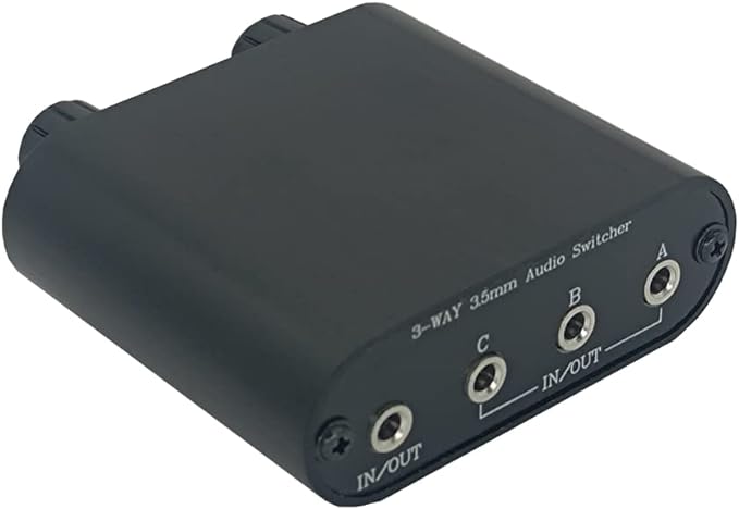 3.5mm Audio Switch with line Volume Controller, 3 in 1 Out 1/8" aux switcher Splitter selector Box, Mini Inline Headphone attenuator Volume Control knob -MC31