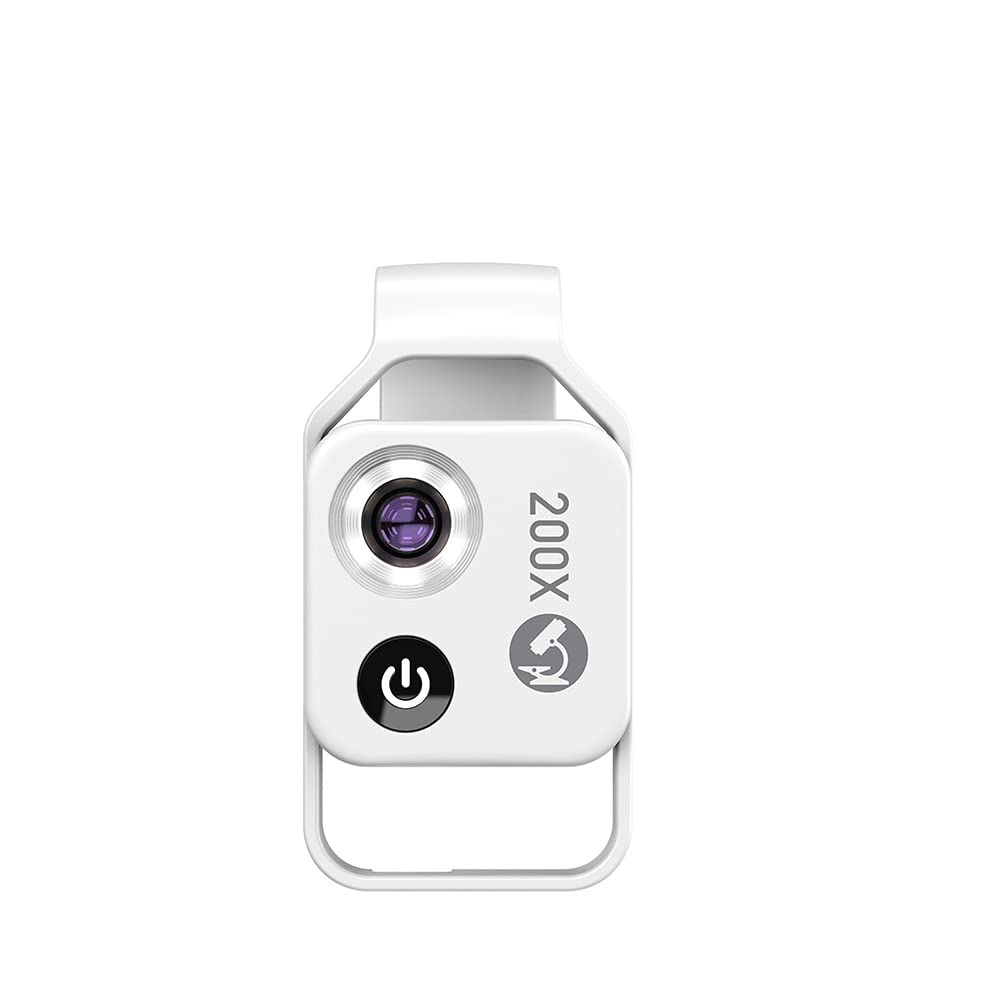 200X Magnification Microscope Lens withCPL Mobile LED Light Micro Pocket Macro Lenses for iPhone Samsung All Smartphones (White with CPL)