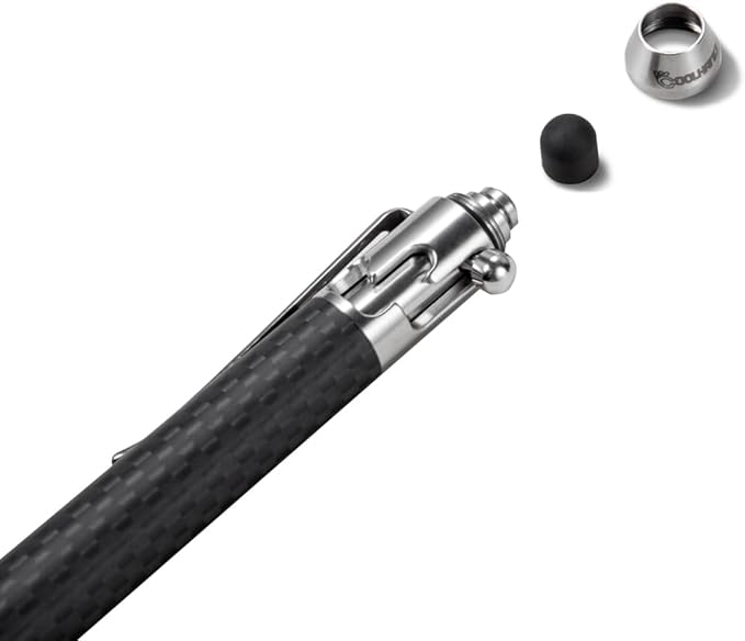 Cool Hand 4.5'' Carbon Fiber Bolt Action Pen with Retractable Stylus Tip for Any Touch Screen, Compact Size, Skelton Out Deep Pocket Clip (5.7''Carbon Fiber Silver)