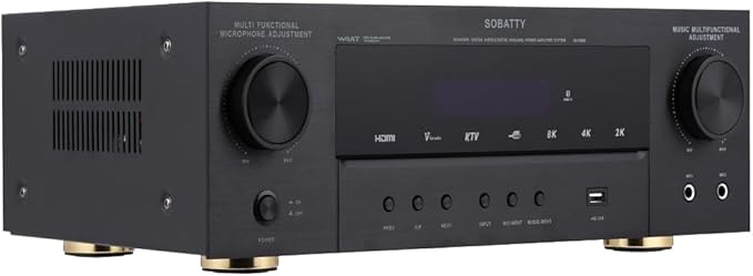 Stereo Receivers, 5.1 Channel Audio Amplifier with Bluetooth,8K Ultra HD, Optical/Coaxial USB, Subwoofer Output & Wireless Mics, Home Theater Amplifier System, for Theater Speakers