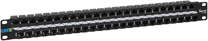 ICC CAT5e Feed-Through Patch Panel, 48 Port, 1U Rackmount, RJ45 Ethernet Patch Panel, No Punch Down, PoE++ and TAA Compliant, Black