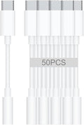 USB-C to 3.5mm Audio Headphone Adapter - HiFi 50 Pack Compatible with Apple iPhone 16 15 Samsung Galaxy S25 S24 S23 S22 S21 Plus Pro Max Ultra Pixel iPad - Type C to Aux Cord Jack Dongle Adapter