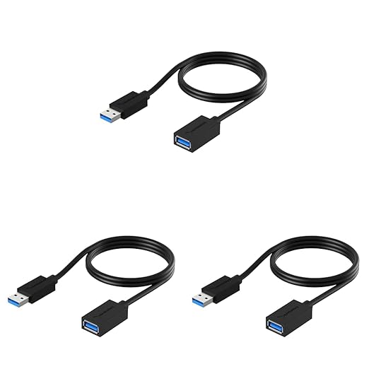 SABRENT 22AWG USB 3.0 Extension Cable A Male to A Female [Black] 3 Feet (CB-3030) (Pack of 3)