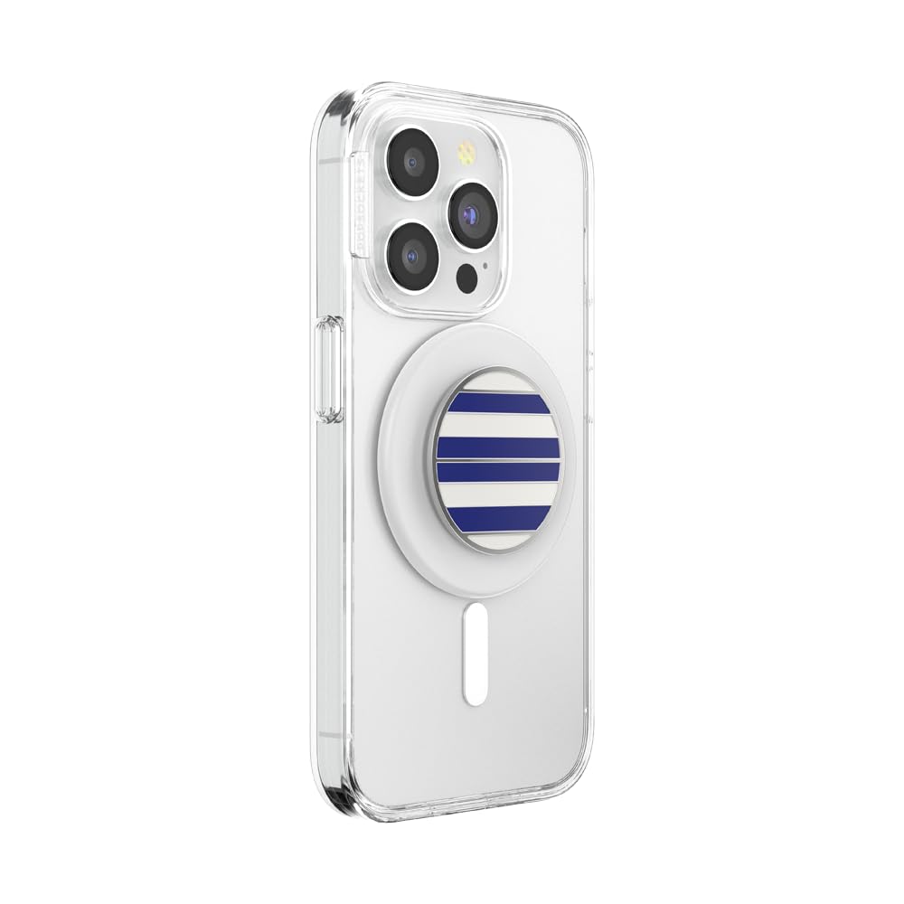 PopSockets Phone Grip for MagSafe, Magnetic Holder, Phone Stand, Navy Blue - Nautical Stripe