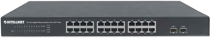 Intellinet 24 Port Gigabit Ethernet Switch with 2 SFP Ports – Unmanaged - Rackmount / Desktop, Fanless & Quiet, Sturdy Metal, 52 Gbps Switch Fabric – 3 Yr Mfg Warranty - 561044