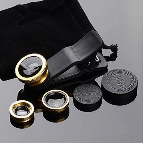 3 in 1 Cell Phone Camera Lens Kit Wide Angle Macro Fisheye Lens Universal for Smart Phones iPhone Samsung Android(Gold)