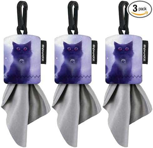 SPUDZ Classic Microfiber Lens Cleaner – Clip-On Pouch, Washable – for Binoculars, Scopes, Glasses, Screens | Cat, 6 x 6 Inch (3-Pack)