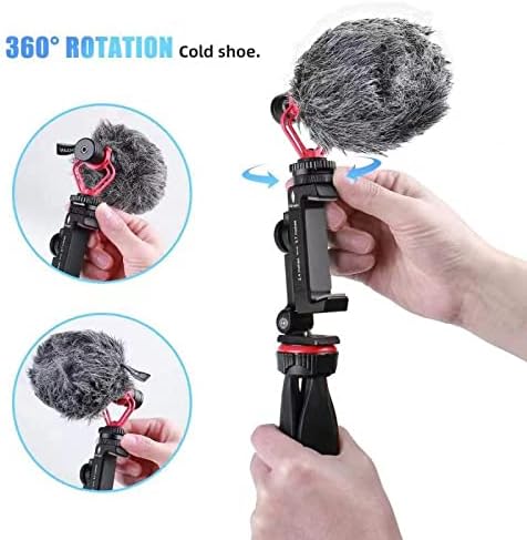 Metal Phone Tripod Mount w Rotatable Cold Shoe for Micphone Easy Use,Compatible with iPhone Tripod Adapter, Cell Phone Mount Holder,Hot Video Creater Vlogging Rig