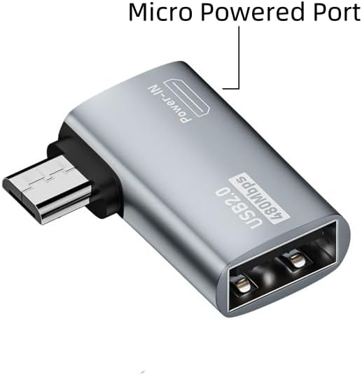 Powered Left Angle USB 2.0 Micro Male to USB Female Host OTG Adapter for Samsung, Firestick，PS Classic，SNES Mini,NES/SNES Classic,Chromecast and More Smartphone or Tablet (2 Pack)
