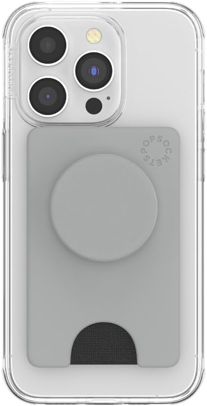 PopSockets Phone Wallet with Expanding Kickstand, Phone Card Holder - Tech Grey