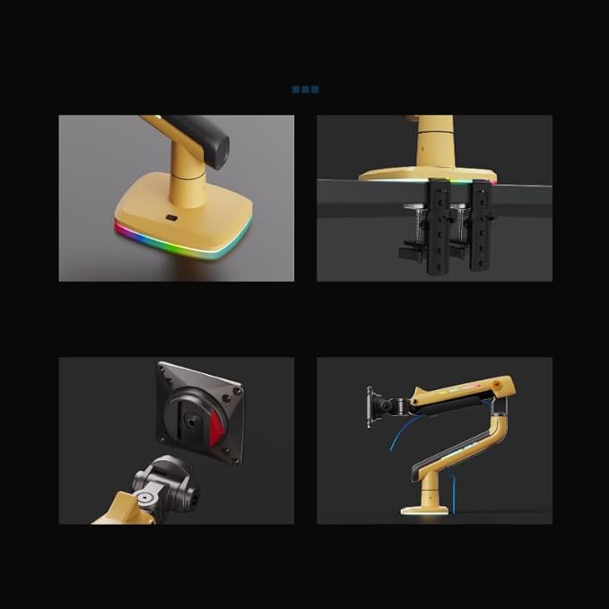 Gaming Monitor Arm for Flat/Ultrawide/Curved Monitors 32 to 60 inch, Heavy Duty Monitor Stand Load up to 20 kg, VESA 75/100 mm Mount (Lava Yellow)