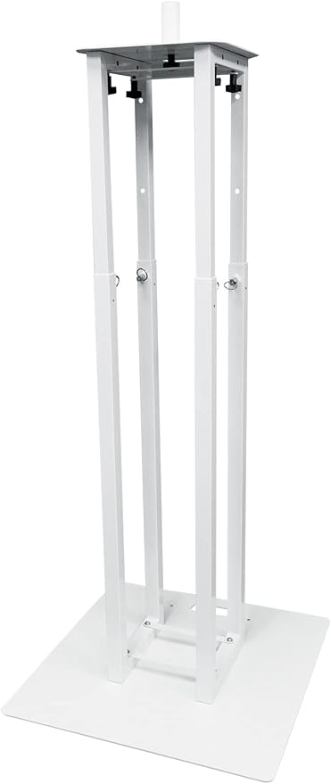 Rockville RTP33-TV Pro White Totem Stand 220 lbs DJ Speaker/Lighting/TV Mount, Detachable TV Mount, Adjustable 39-69 inch Height, Black/White Scrims, for DJs and Event Planners