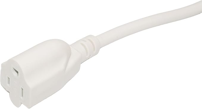 2 Way Power Splitter, 3 Prong 1 to 2 Extension Cord Splitter, 1.4' Short Extension Cord Indoor Cable Strip Outlet Saver, SJT 16AWG for Halloween Lights, Christmas Decorations, Computer, White, 1.4FT