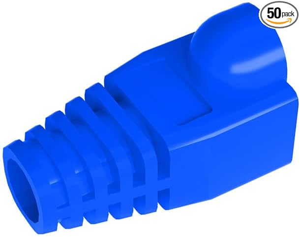 50 Pcs Cat5 Cat5E Cat6 Strain Relief Boot, RJ45 Plug Connector Cover Modular Network Plug Connector Cap Cable Connector Boots, Blue