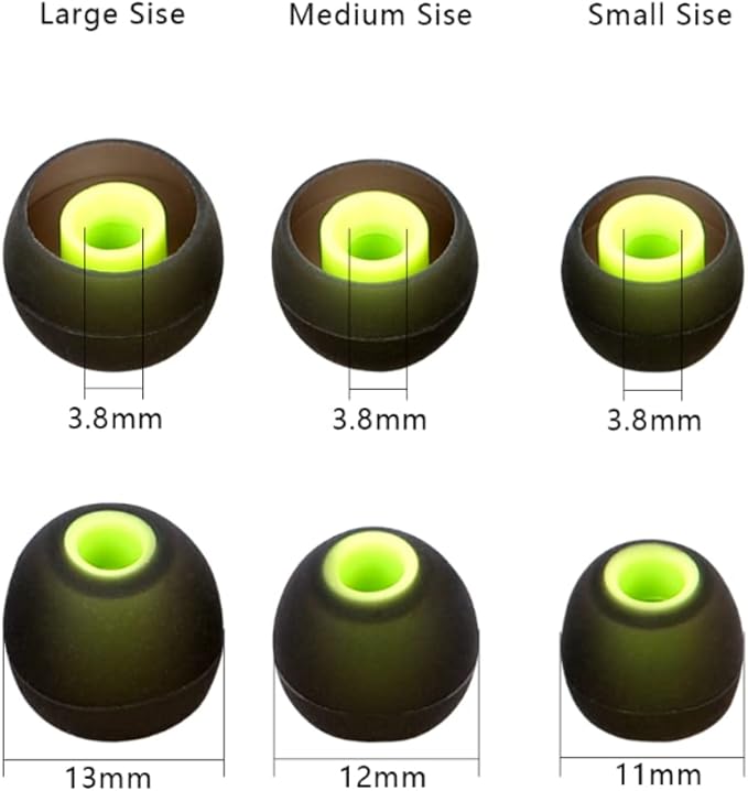 Earbuds Replacement Tips Silicone Earbud Tips Ear Gels Fit for Inner Hole from 3.8mm - 5.1mm Earphones 9 Pairs S/M/L Black-Green