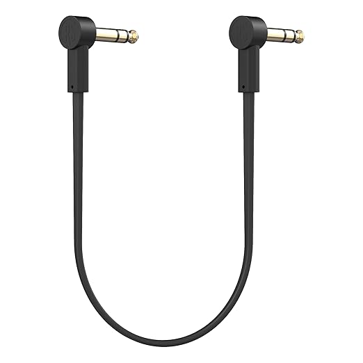 Rock Stock 1/4" Stereo TRS Flat Patch Cables - 6" Ultra-Thin, Right Angle, Low Profile, Gold Plated, Braided Shielding - Maximize Pedalboard Space, Eliminate Noise, Connect Guitar Effects Pedals