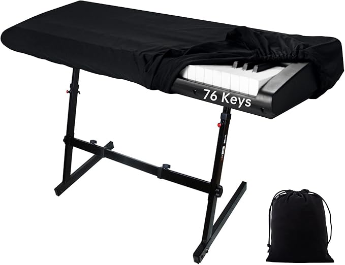 76 Keys Piano Keyboard Cover, Stretchy Music Dirt Proof Electronic Keyboard Cover With Durable Elastic & Cord Lock Must Have Piano Accessories, Black