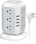 Power Strip Tower with USB Ports-AiJoy Surge Protector with 12 AC Outlet and 4 USB Ports, 10 Feet Extension Cord, USB Charging Station with Overload Protection, Office Desk Supplies, Dorm Essentials