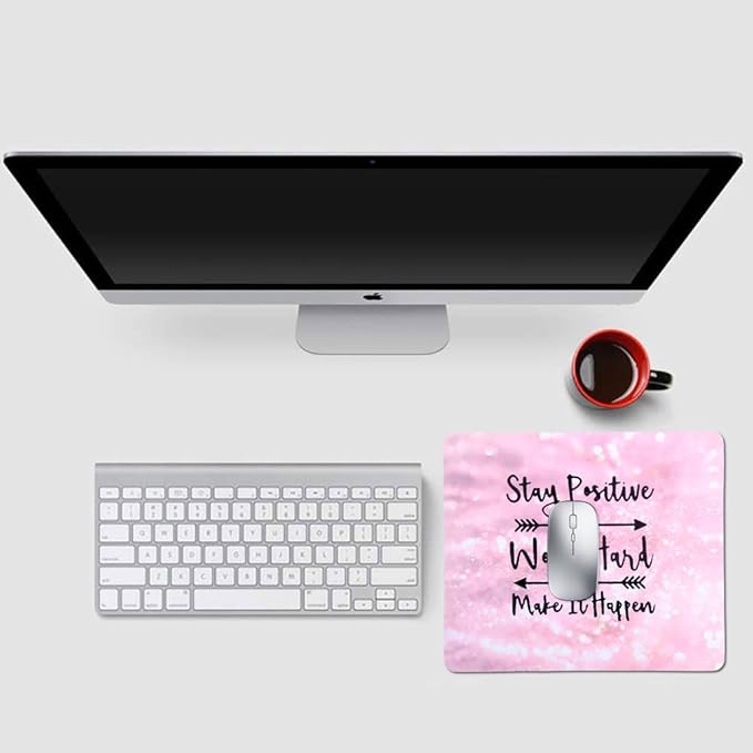 Mouse Pad, Gaming Mouse Pad, Non-Slip Rubber Base Mouse Mat with Designs for Laptop, Computer & Office, 9.5 x 7.9 x 0.12 inches (Pink Letter)
