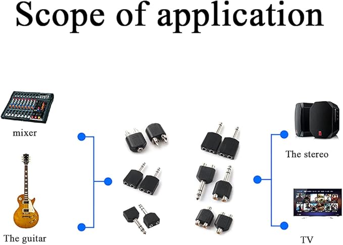 Hahiyo 3 M-2x6.35 RCA F-TRS Stereo Plug Interconnect Audio One Male 6.35mm(1/4 inch) and Two Females 3mm(1/8Inch) Adapter Splitter Good Signal Sound Snap Tight Not Wobble for Guitar Black 2pcs