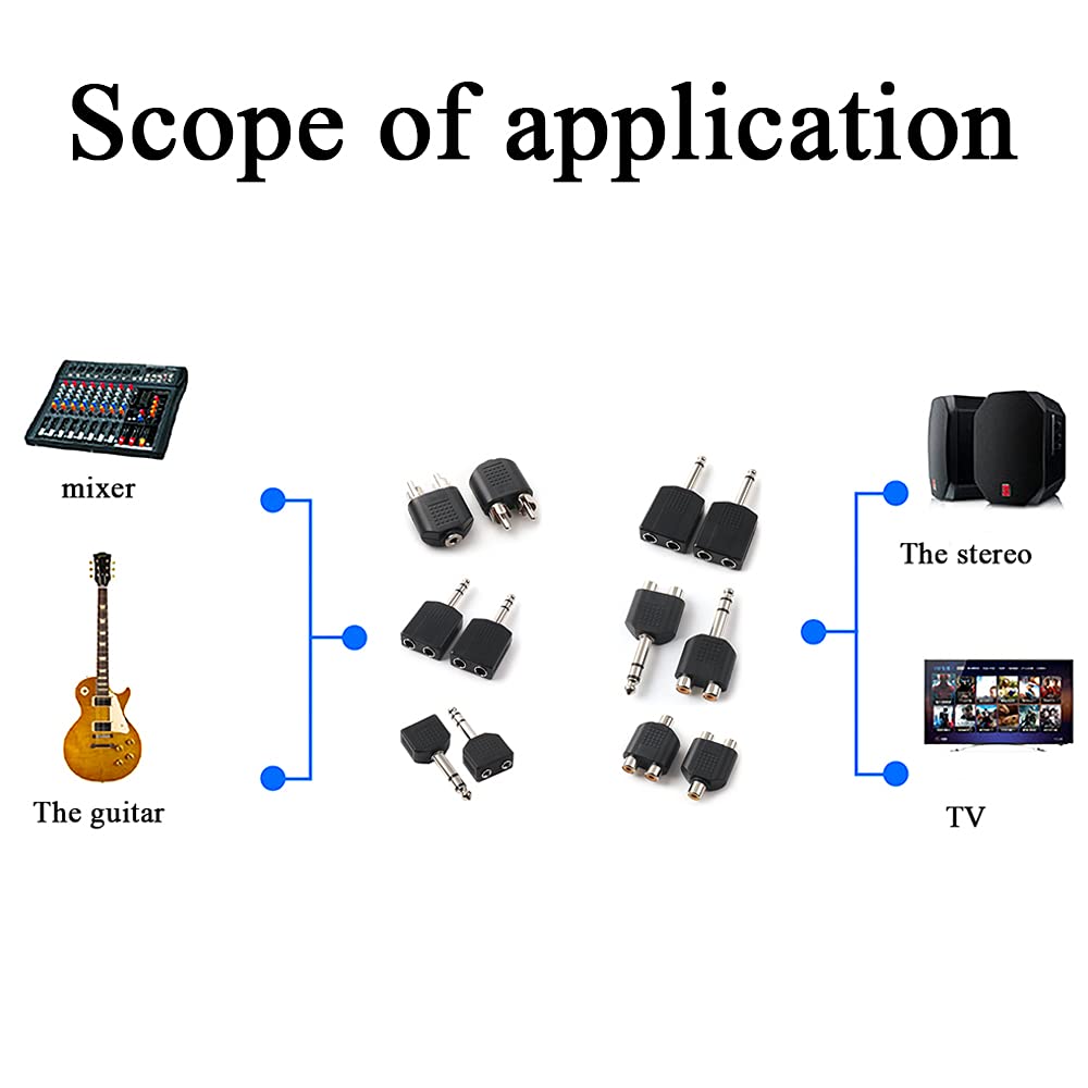HAHIYO 3 RCA F-2x3.4 RCA F Stereo Plug Interconnect Audio One Male 3.4mm(1/8inch) Two Male 3mm(1/8inch) Adapter Splitter Good Signal Sound Snap Tight Not Wobble for Headphone Guitar Black 2pcs