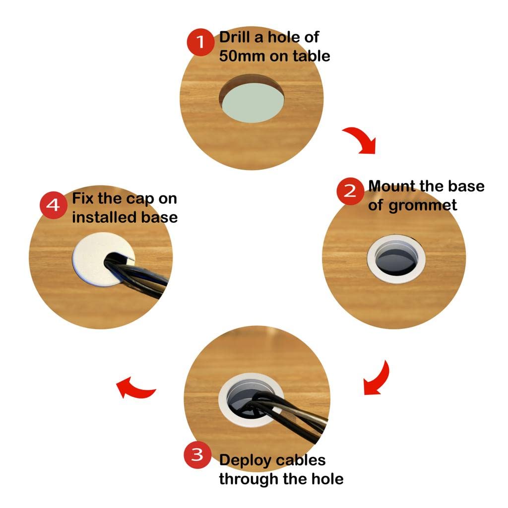 MAHDPRO Desk Grommet White 2 Inch (50 mm) Pack of 5-ABS Plastic Desk Cord Hole Cover to Arrange Cables & Wires Through Computer Table/Countertops