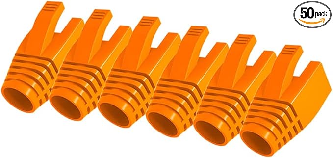 50 Pcs Cat7 Cat7A Cat8 Strain Relief Boot, RJ45 Plug Connector Cover Modular Network Plug Connector Cap Cable Connector Boots, Orange