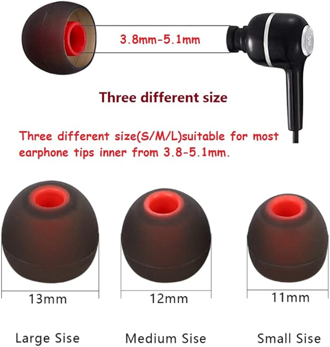 Silicone Replacement Earbud Tips Ear Tips Fit Most in-Ear Earbuds(Inner Hole 3.8mm -5.1mm) Headphone Earbud Covers Eartips 9 Pairs S M L