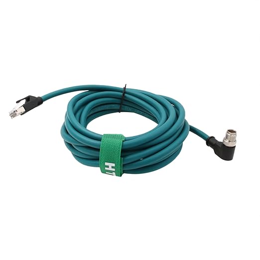 M12 GigE Ethernet Network Cable CAT7e for Cognex Baumer Sensor Barcode Reader Camera Network PC Switch, Right Angle 90-Degree 8 Pin X-Coded to RJ45 50M