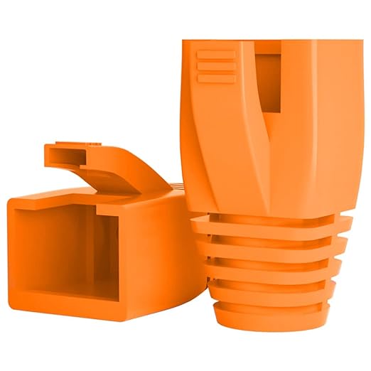 100Pack RJ45 Boot Cover, Cat5 Cat6 Cat6A Ethernet Network Cable Strain Relief Boot, Fits Overall Jacket Diameter 5.5-6.5MM Ethernet Cable (Hole Diameter: 6.5mm, Orange)