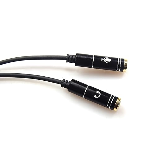 REXUS Black 3.5mm Y Splitter Stereo Audio Cable 4-Pole Male to 2 Female for Headphone, Headset Splitter Adapter Extension Aux Cable, Compatible MobilePhone and New Version Laptop(M22F35H)