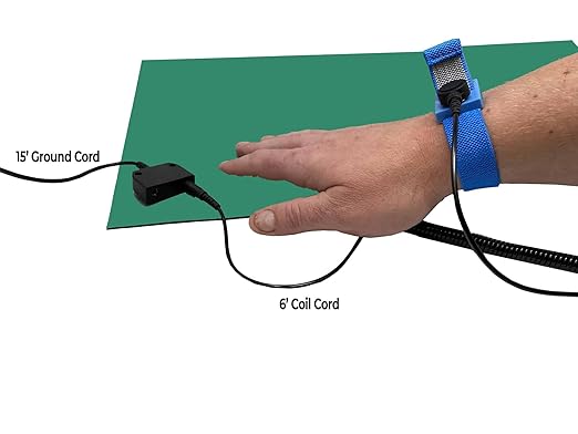 RubberStat Dual Layer ESD Compliant Workstation Rubber Table Mat Kit, Soldering, Cell Phone Repair, with Wrist Strap Set and Ground Cord - 30"x16" Green