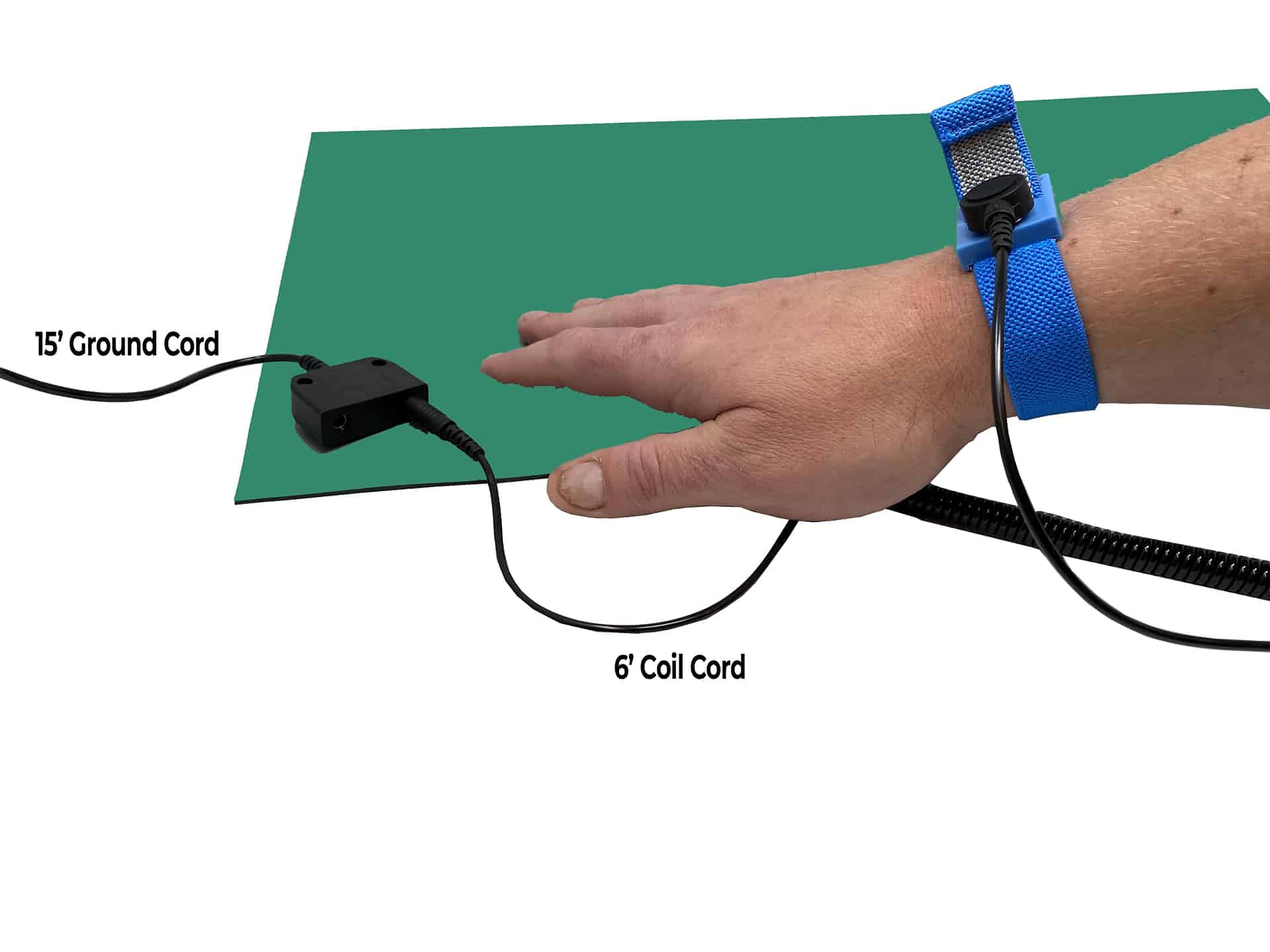 RubberStat Dual Layer ESD Compliant Workstation Rubber Table Mat Kit, Soldering, Cell Phone Repair, with Wrist Strap Set and Ground Cord - 24"x48" Green