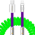 chubbycable Colorblock Chubby - Spring Braided Silicone Charge Cable Coiled USB C Cable Fast Charging Type C Charger Cord for Car, Green+Purple, USB-A to Type-C, 2.29FT-3.6FT