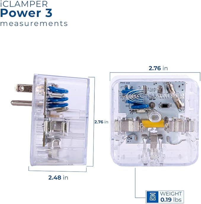 Clamper 3-Outlet Surge Protector 1800 Joules, 1875W, for TV, PC, Xbox, PS5, Refrigerators and Other Appliances (Compact Wall Surge Protector), iCLAMPER Power 3, 1-Pack Clear