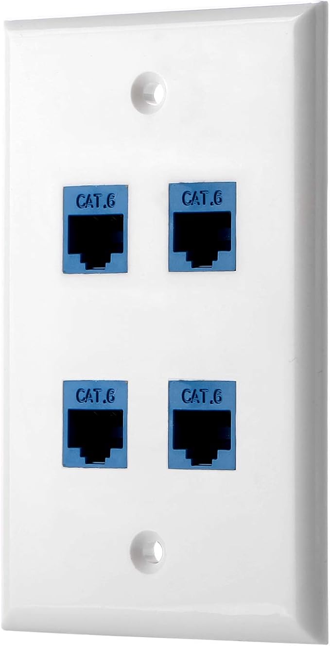 POKIVIR - Cat6 Keystone Ethernet Wall Plate Female to Female - White (8 Port)