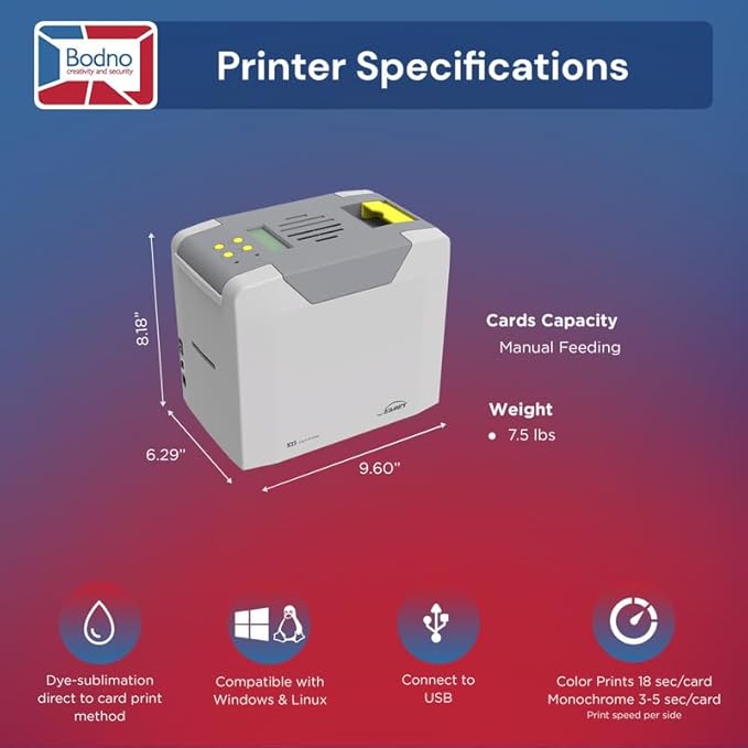 Bodno Seaory S25 Single Sided ID Card Printer & Complete Supplies Package ID Software and Camera - Bronze Edition