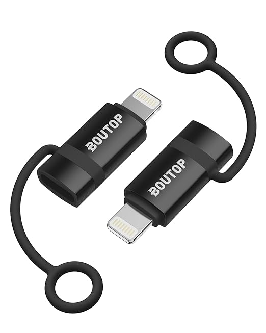 [MFi Certified] 36W USB C to Lightning Cable Adapter, Support Data Sync/PD Fast Charging Compatible with iPhone iPad AirPods, with Anti-Lost Holder - Black 2 Pack