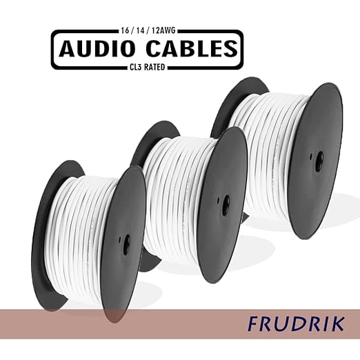 Speaker Wire - 99.9% Oxygen Free Copper – ETL Listed & CL3 Indoor Speaker Cable (14/2 White, 200FT)