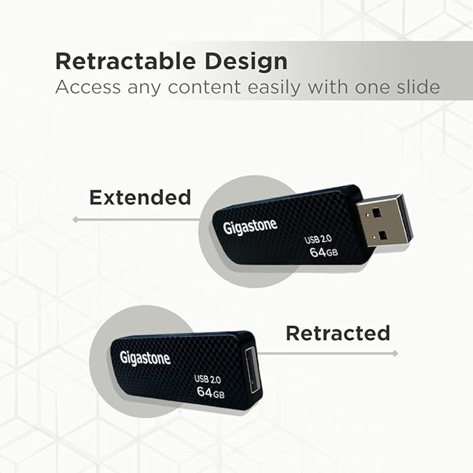 GIGASTONE V30 64GB USB 2.0 Flash Drive 2-Pack, Capless Retractable Design Pen Drive, Carbon Fiber Style, Reliable Performance & Durable