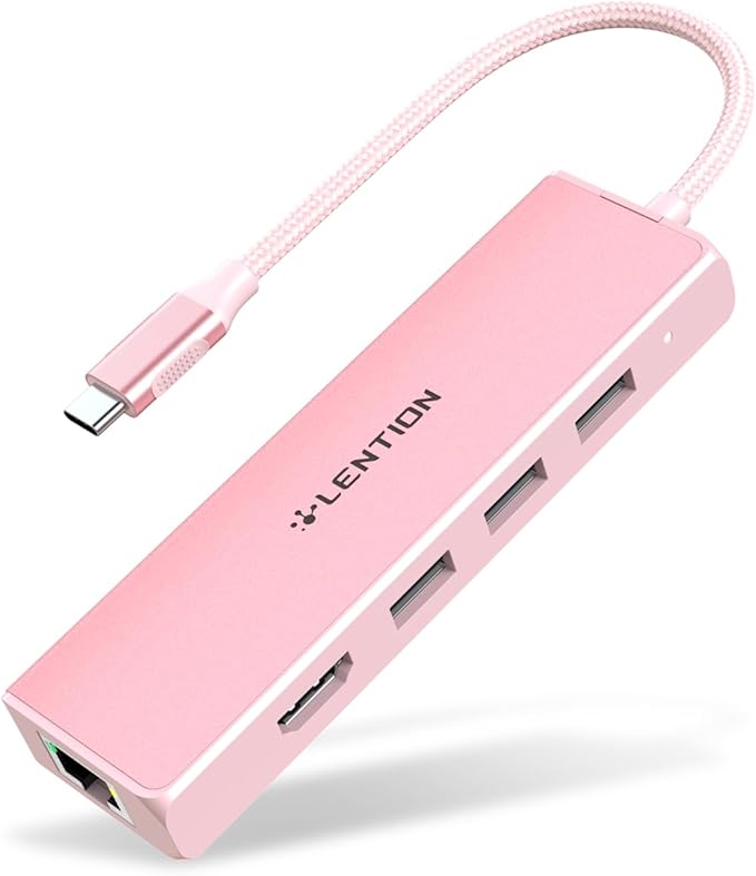 LENTION USB C Hub with Gigabit Ethernet Adapter, 4K HDMI, 3 USB 3.0 Port for 2024-2016 MacBook Pro 13/14/15/16, New Mac Air & Surface, Chromebook, More, Stable Driver Certified (CB-C25, Rose Gold)