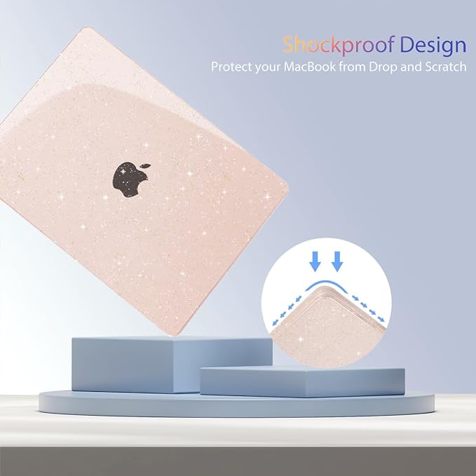 Teryeefi for MacBook Air 15 inch Case M4 M3 M2 Chip 2025 2024 2023 Release A3241 A3114 A2941 Model with Keyboard Cover + Type C Adapter for 15 inch MacBook Air Sparkly Case, Glitter Cheey Pink
