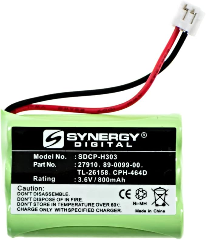 Synergy Digital Cordless Phone Batteries, Compatible with AT&T 27910 Cordless Phone, (Ni-MH, 3.6V, 800 mAh) Ultra High Capacity, Combo-Pack Includes: 2 x SDCP-H303 Batteries