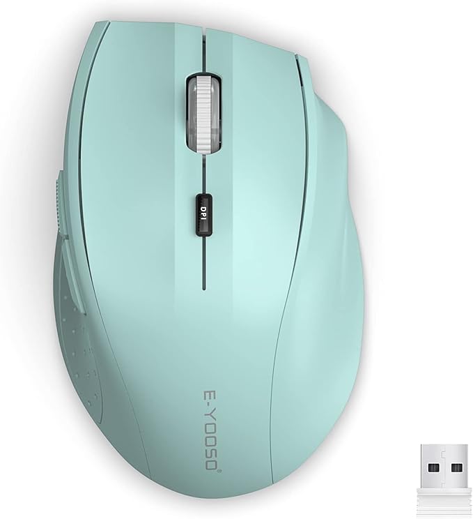E-YOOSO Wireless Mouse for Laptop, Portable Optical Computer Mouse, 6 Buttons, Cordless 2.4GHz with USB Receiver, 5-Level 4800 DPI, 18 Months Battery Life for PC Chromebook Windows Mac